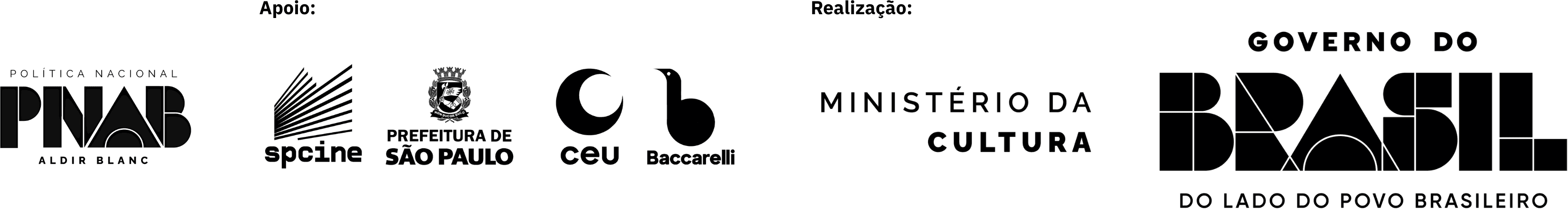 PNAB · Apoio: SPCine, Prefeitura de São Paulo, CEU, Baccarelli · Realização: Ministério da Cultura, Governo do Brasil