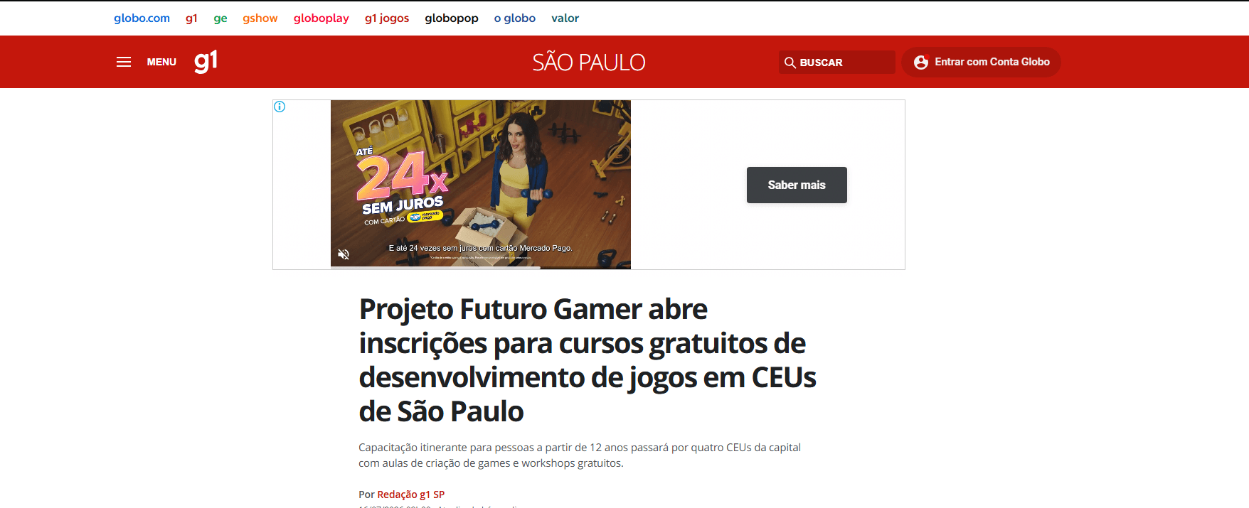 Recorte de mídia: G1 São Paulo